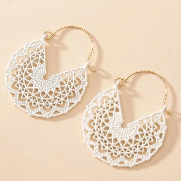 White Boho Mandala Earrings - Picture 2 of 4